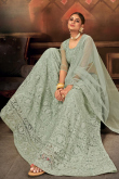 Dusty Green Net Embroidered Lehenga for Women