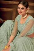 Dusty Green Net Embroidered Lehenga for Women