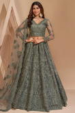 Dusty Green Net Embroidered Lehenga Choli