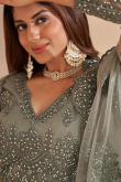 Dusty Green Net Embroidered Lehenga Choli