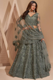 Dusty Green Net Embroidered Lehenga Choli