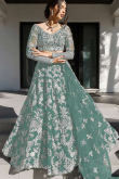 Dusty Green Net Embroidered Floor Length Lehenga