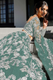 Dusty Green Net Embroidered Floor Length Lehenga