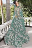Dusty Green Net Embroidered Floor Length Lehenga