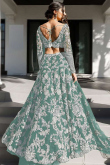 Dusty Green Net Embroidered Floor Length Lehenga