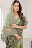 Dusty Green Net Embroidered Saree