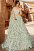 Dusty Green Net Lehenga With Sequins Work For Weddings