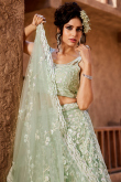 Dusty Green Net Lehenga With Sequins Work For Weddings