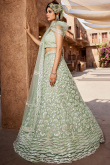 Dusty Green Net Lehenga With Sequins Work For Weddings