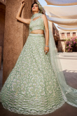 Dusty Green Net Lehenga With Sequins Work For Weddings