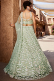 Dusty Green Net Lehenga With Sequins Work For Weddings