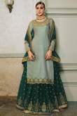 Dusty Green Satin Silk Straight Kameez With Skirt