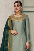 Dusty Green Satin Silk Straight Kameez With Skirt