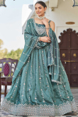 Dusty Green Silk Blend Lehenga With Zari Work For Diwali