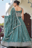 Dusty Green Silk Blend Lehenga With Zari Work For Diwali