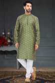 Dusty Green Silk Churidar Men Kurta Pajama