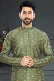 Dusty Green Silk Churidar Men Kurta Pajama