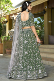 Dusty Green Tissue Embroidered Panelled Style Lehenga For Wedding