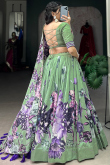 Dusty Green Tussar Silk Lehenga With Printed Work For Diwali