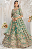 Dusty Green Two Tone Tissue Embroidered Lehenga