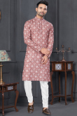 Dusty Mauve Cotton Printed Straight Cut Men's Kurta Pajama