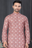 Dusty Mauve Cotton Printed Straight Cut Men's Kurta Pajama