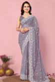 Dusty Mauve Georgette Sequins Embroidered Lightweight Saree