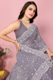 Dusty Mauve Georgette Sequins Embroidered Lightweight Saree