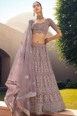 Dusty Mauve Net A-Line Embroidered Lehenga