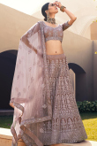 Dusty Mauve Net A-Line Embroidered Lehenga