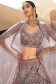 Dusty Mauve Net A-Line Embroidered Lehenga