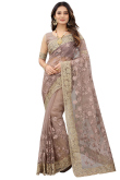 Dusty Mauve Net Embroidered Designer Saree