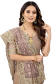 Dusty Mauve Net Embroidered Designer Saree