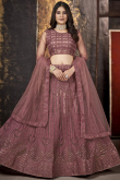 Dusty Mauve Net Embroidered Lehenga
