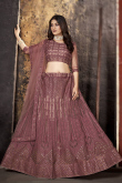 Dusty Mauve Net Embroidered Lehenga