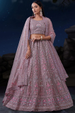 Dusty Mauve Net Embroidered Wedding Wear Lehenga