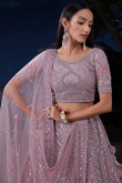 Dusty Mauve Net Embroidered Wedding Wear Lehenga