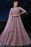 Dusty Mauve Net Embroidered Wedding Wear Lehenga