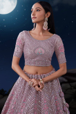 Dusty Mauve Net Embroidered Wedding Wear Lehenga