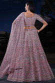 Dusty Mauve Net Embroidered Wedding Wear Lehenga