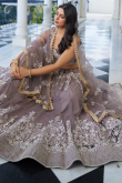 Dusty Mauve Net Sequins Embroidered Flared Style Lehenga