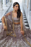 Dusty Mauve Net Sequins Embroidered Flared Style Lehenga