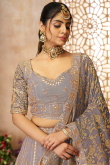 Dusty Mauve Silk Blend Embroidered Panelled Lehenga 