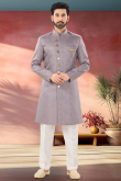 Dusty Mauve Silk Blend Embroidered Straight Cut Men's Sherwani