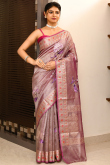 Dusty Mauve Silk Blend Saree With Woven Zari Work For Festival