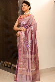 Dusty Mauve Silk Blend Saree With Woven Zari Work For Festival