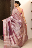 Dusty Mauve Silk Blend Saree With Woven Zari Work For Festival