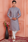 Dusty Mauve Silk Blend Weaved Thread Men's Kurta With Churidar