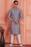 Dusty Mauve Silk Blend Weaved Thread Men's Kurta With Churidar