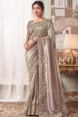 Dusty Mauve Silk Heavy Sequins Embroidered Saree